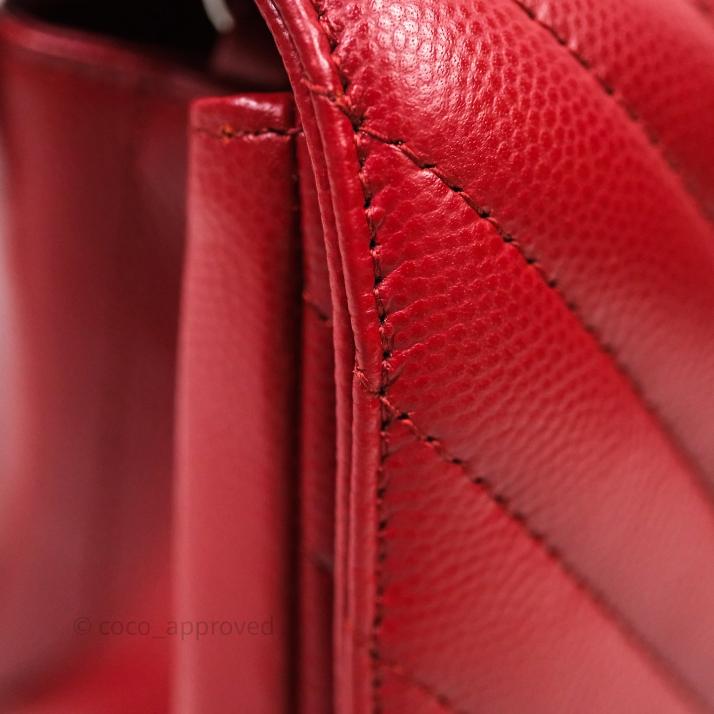 Chanel Mini Square Chervon Red Caviar Silver Hardware