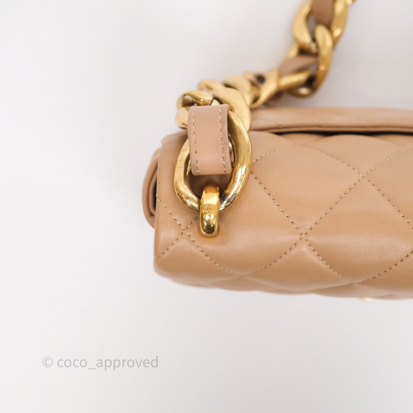 Chanel Small Chunky Chain Flap Bag Lambskin Beige Aged Gold Hardware 22S