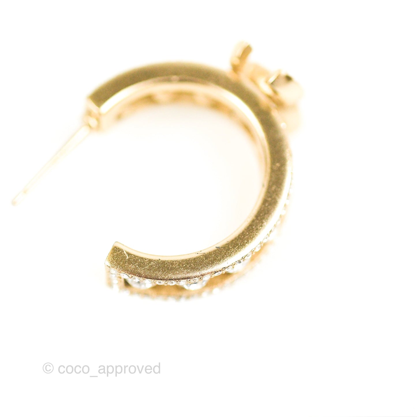 Chanel CC Crystal Hoop Earrings Gold Tone 20K