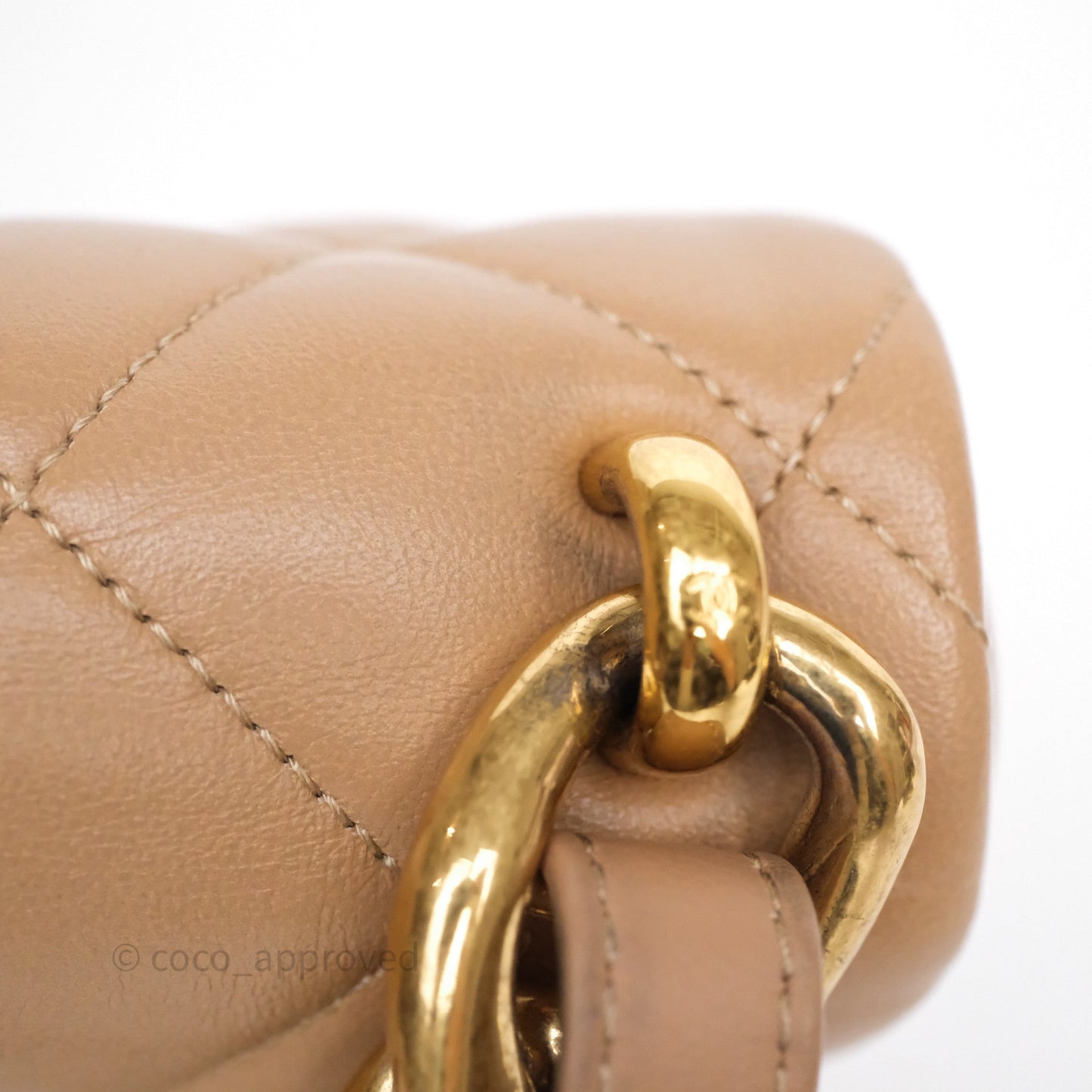 Chanel Small Chunky Chain Flap Bag Lambskin Beige Aged Gold Hardware 22S