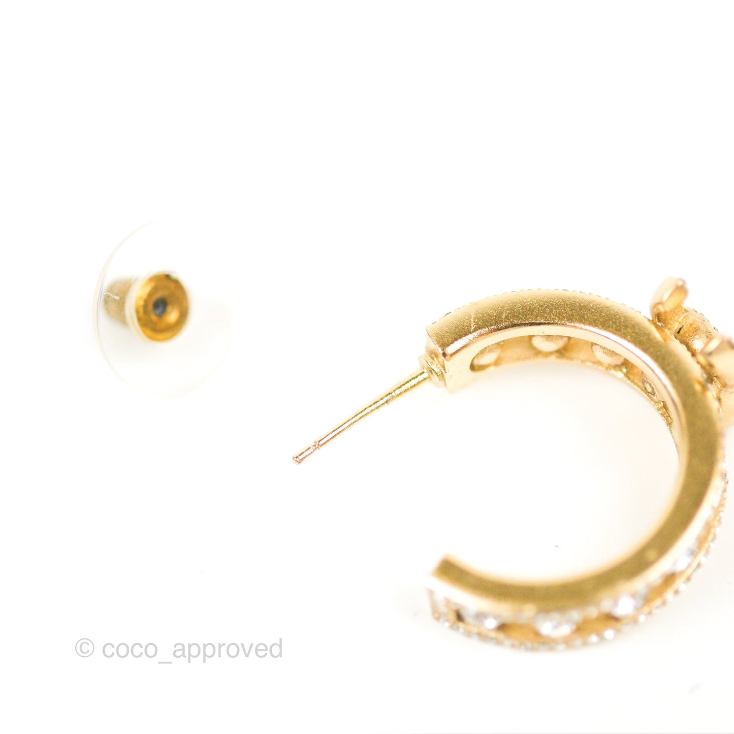 Chanel CC Crystal Hoop Earrings Gold Tone 20K
