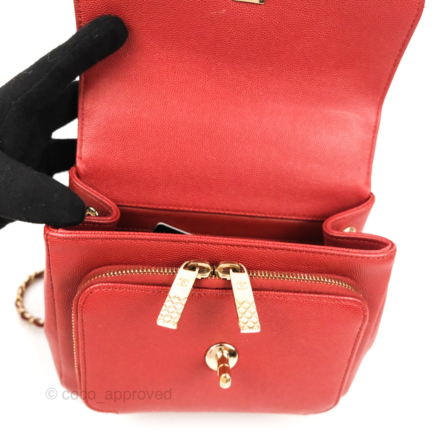 Chanel Quilted Small Business Affinity Flap Red Caviar Gold Hardware