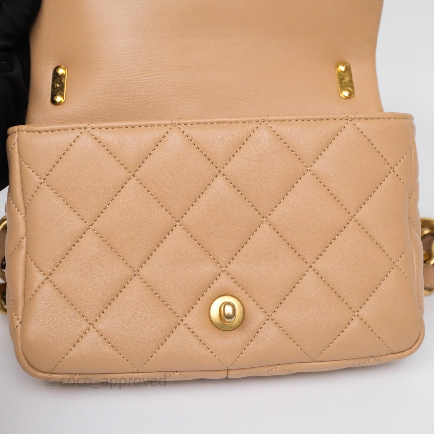 Chanel Small Chunky Chain Flap Bag Lambskin Beige Aged Gold Hardware 22S