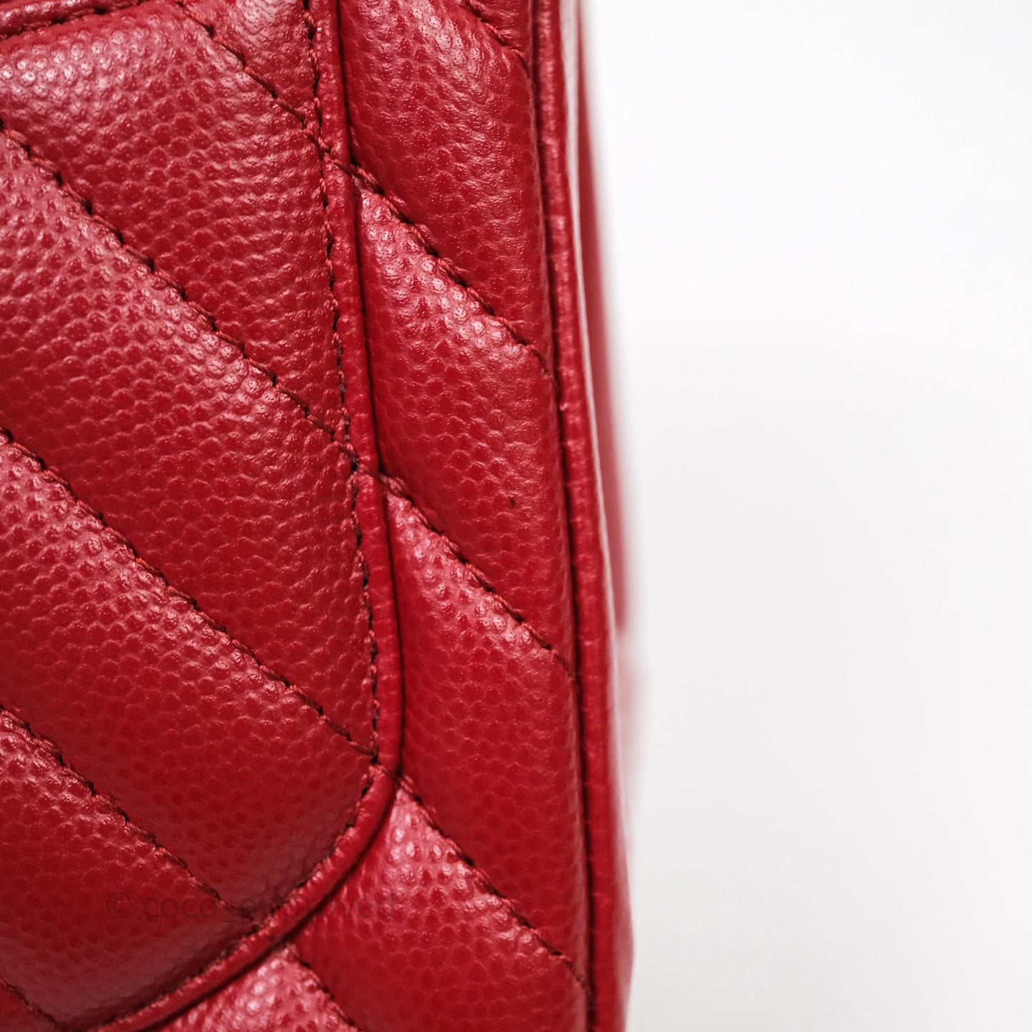 Chanel Mini Square Chervon Red Caviar Silver Hardware