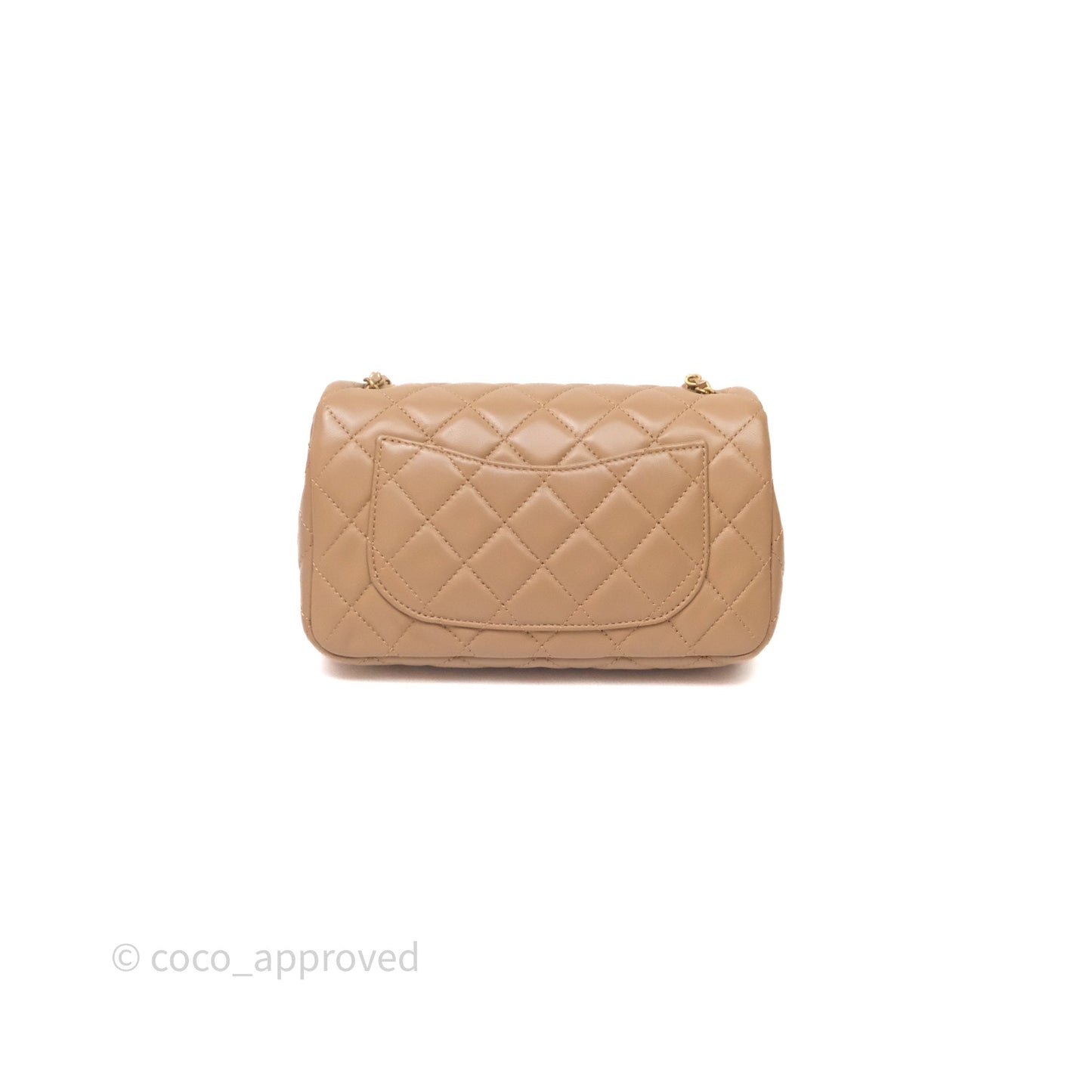 Chanel Mini Rectangular Pearl Crush Quilted Dark Beige Lambskin Aged Gold Hardware