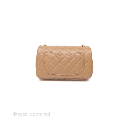 Chanel Mini Rectangular Pearl Crush Quilted Dark Beige Lambskin Aged Gold Hardware