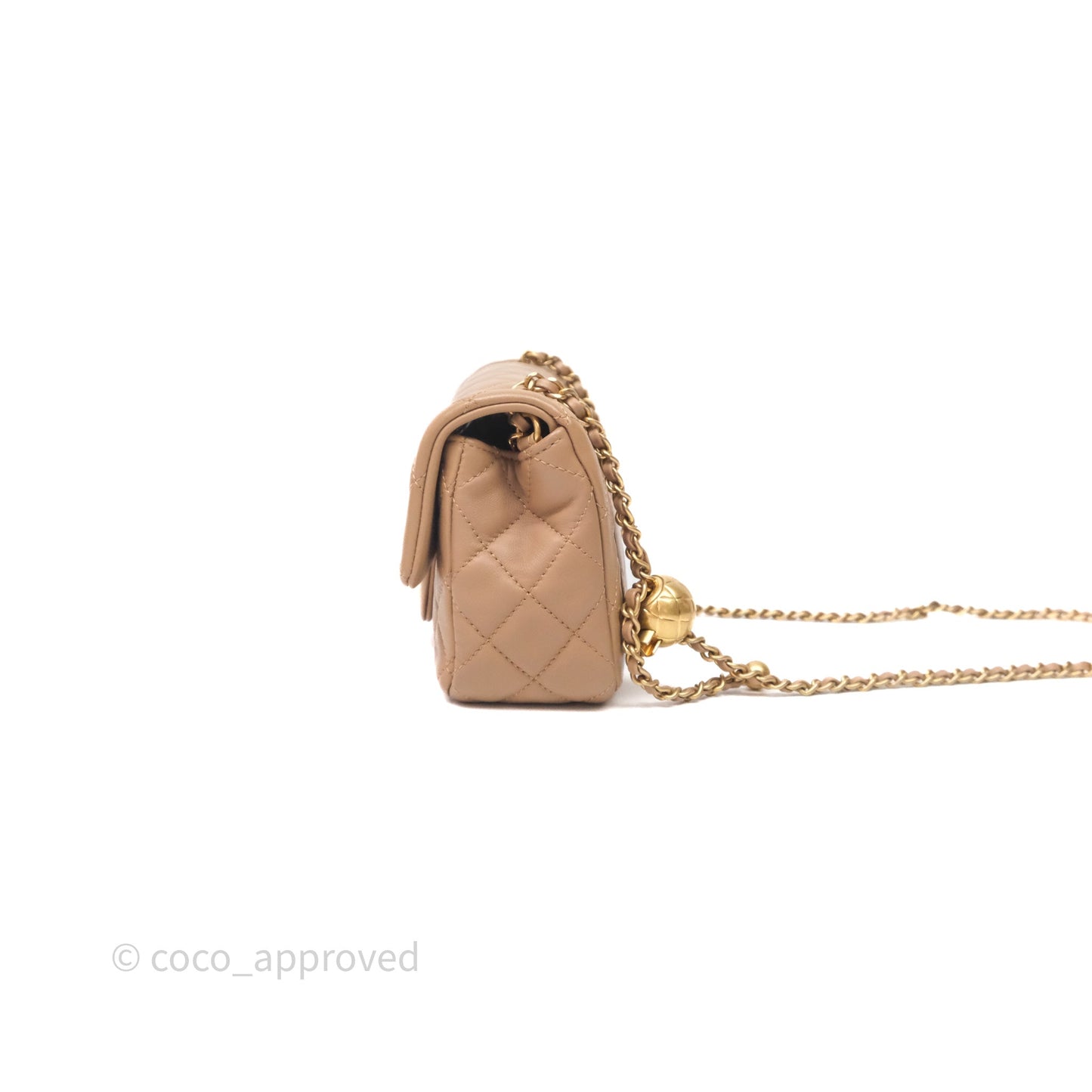 Chanel Mini Rectangular Pearl Crush Quilted Dark Beige Lambskin Aged Gold Hardware