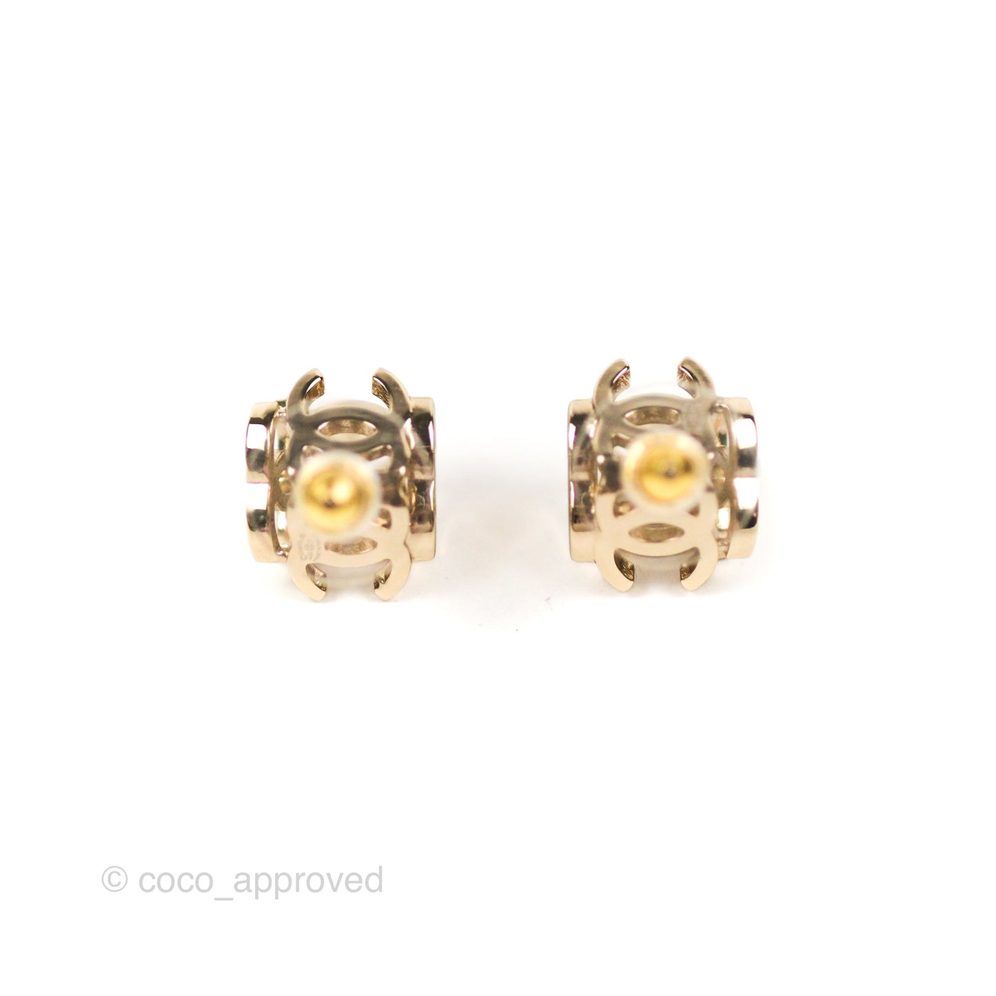Chanel CC Gold/White Cube Earrings Gold Tone 22K