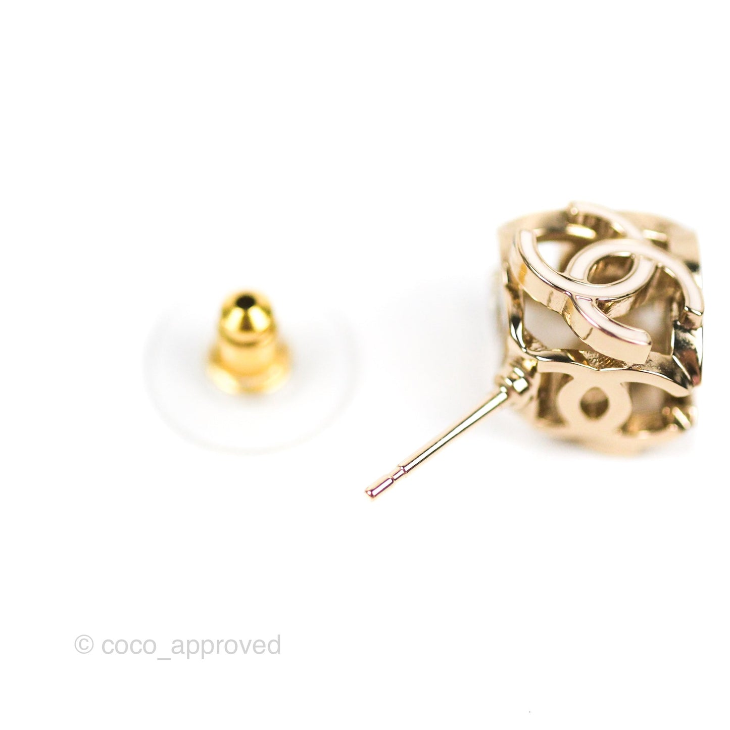 Chanel CC Gold/White Cube Earrings Gold Tone 22K