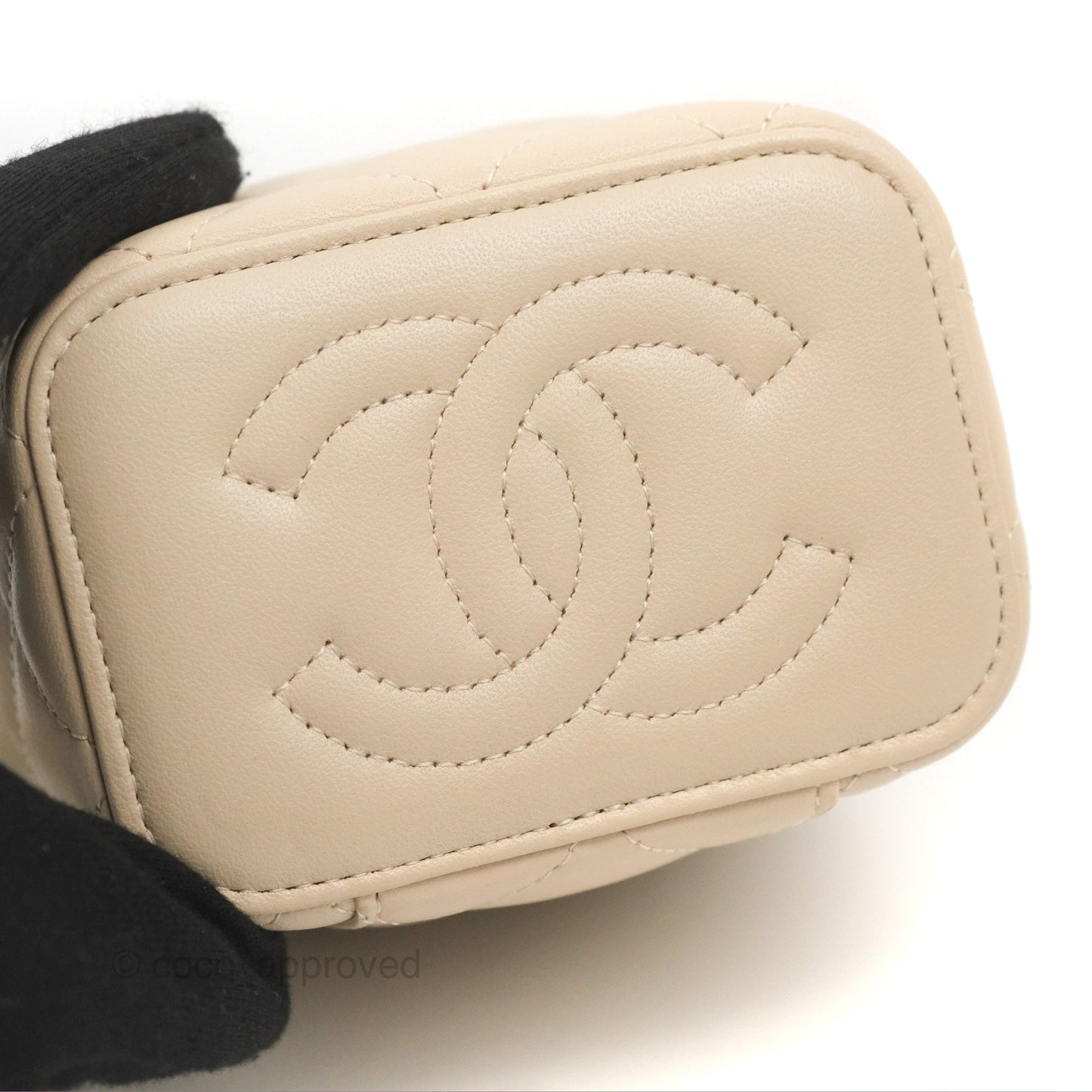 Chanel Mini Top Handle Vanity With Chain Ecru/Beige Lambskin Gold Hardware 23P