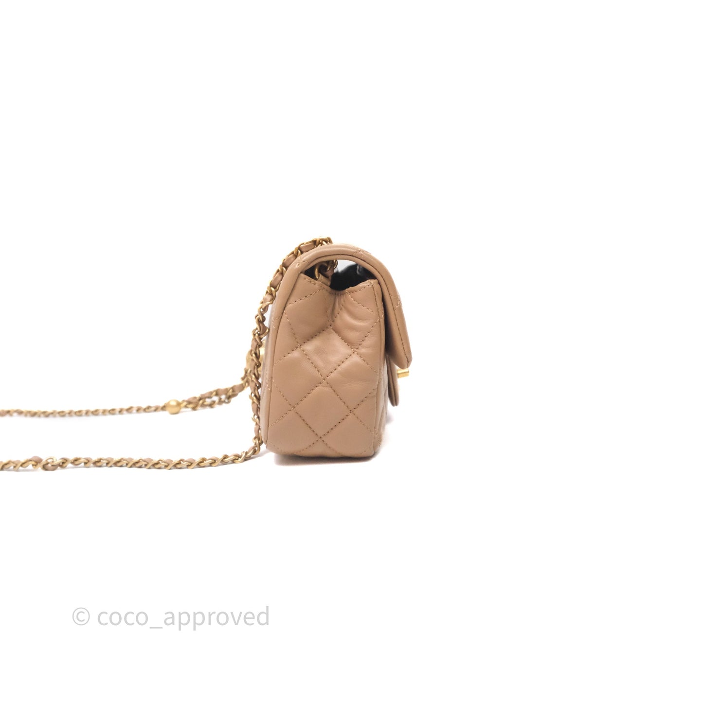 Chanel Mini Rectangular Pearl Crush Quilted Dark Beige Lambskin Aged Gold Hardware