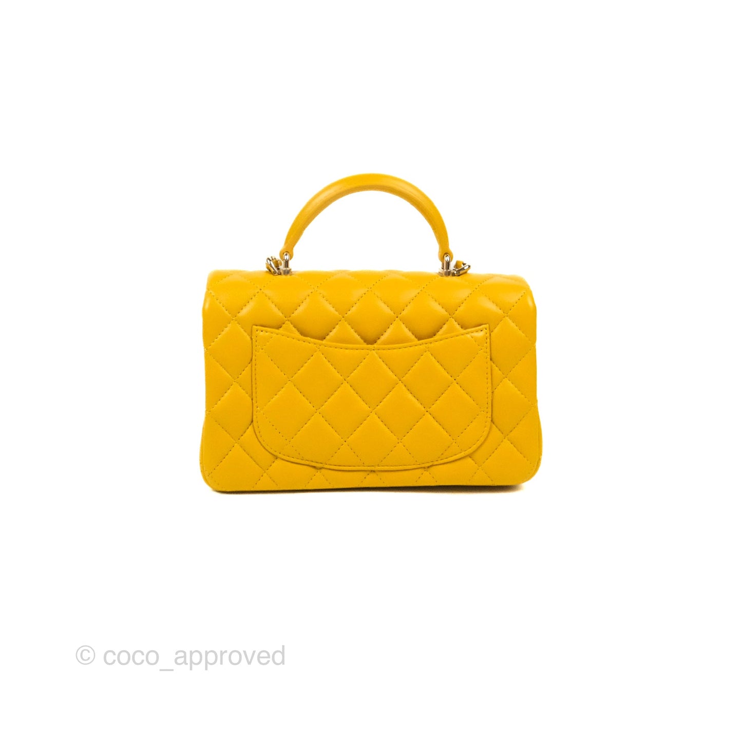 Chanel Top Handle Mini Rectangular Flap Bag Mustard Yellow Lambskin Gold Hardware