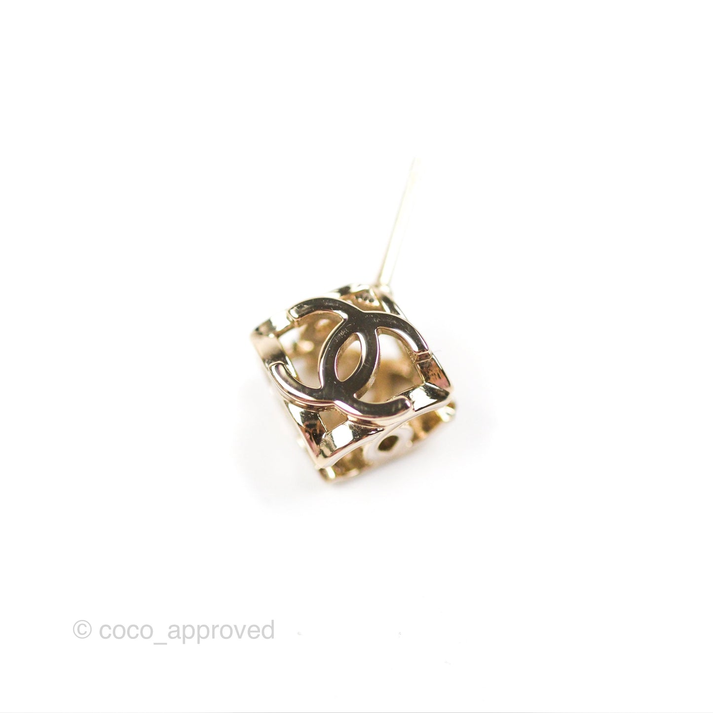 Chanel CC Gold/White Cube Earrings Gold Tone 22K