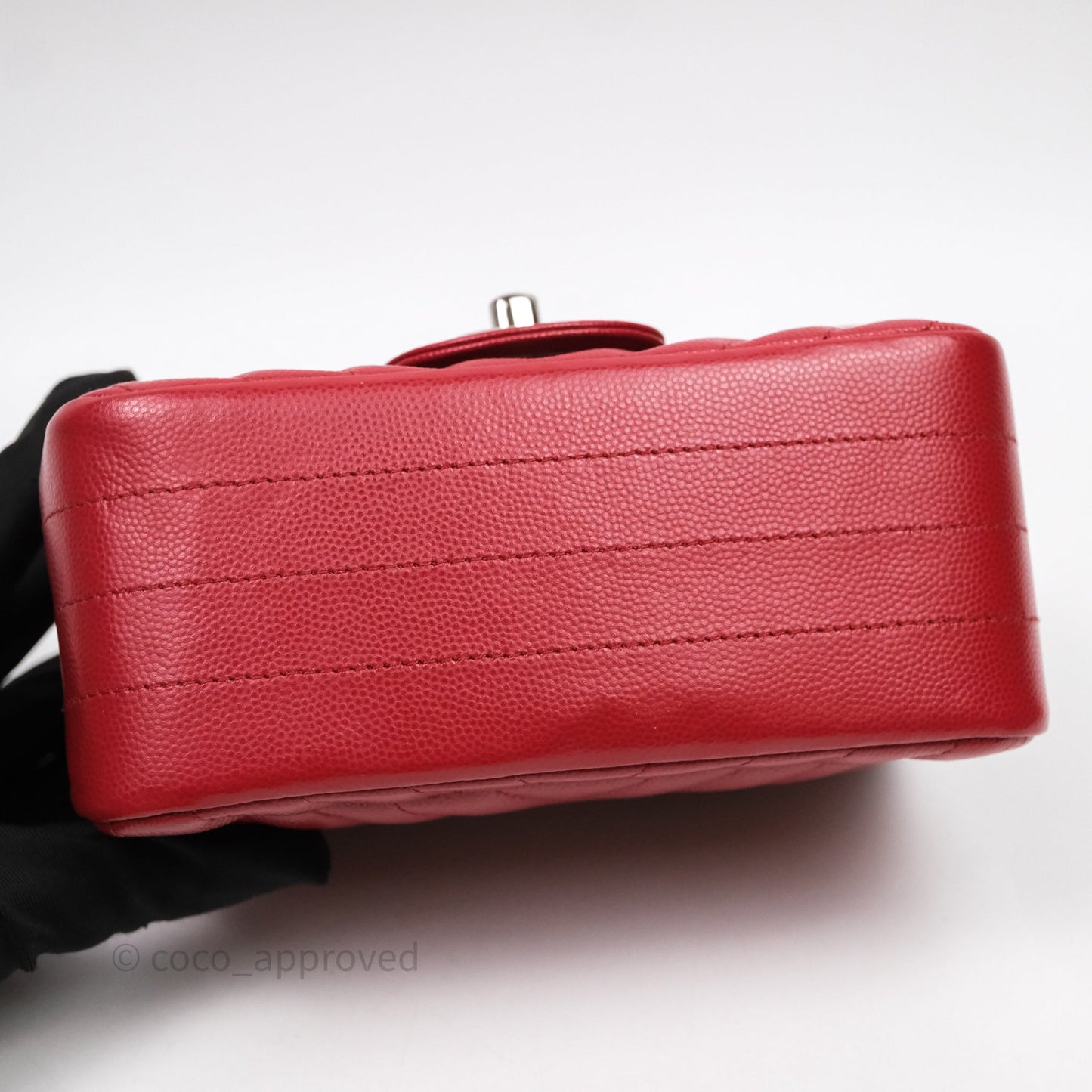 Chanel Mini Square Chervon Red Caviar Silver Hardware