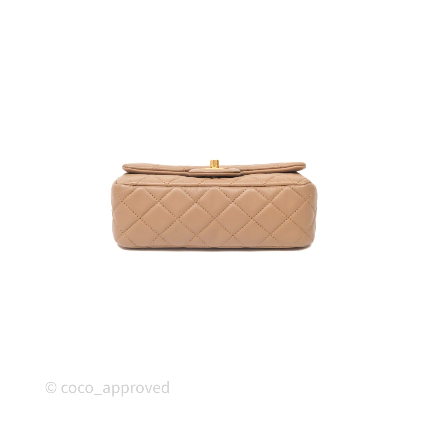 Chanel Mini Rectangular Pearl Crush Quilted Dark Beige Lambskin Aged Gold Hardware