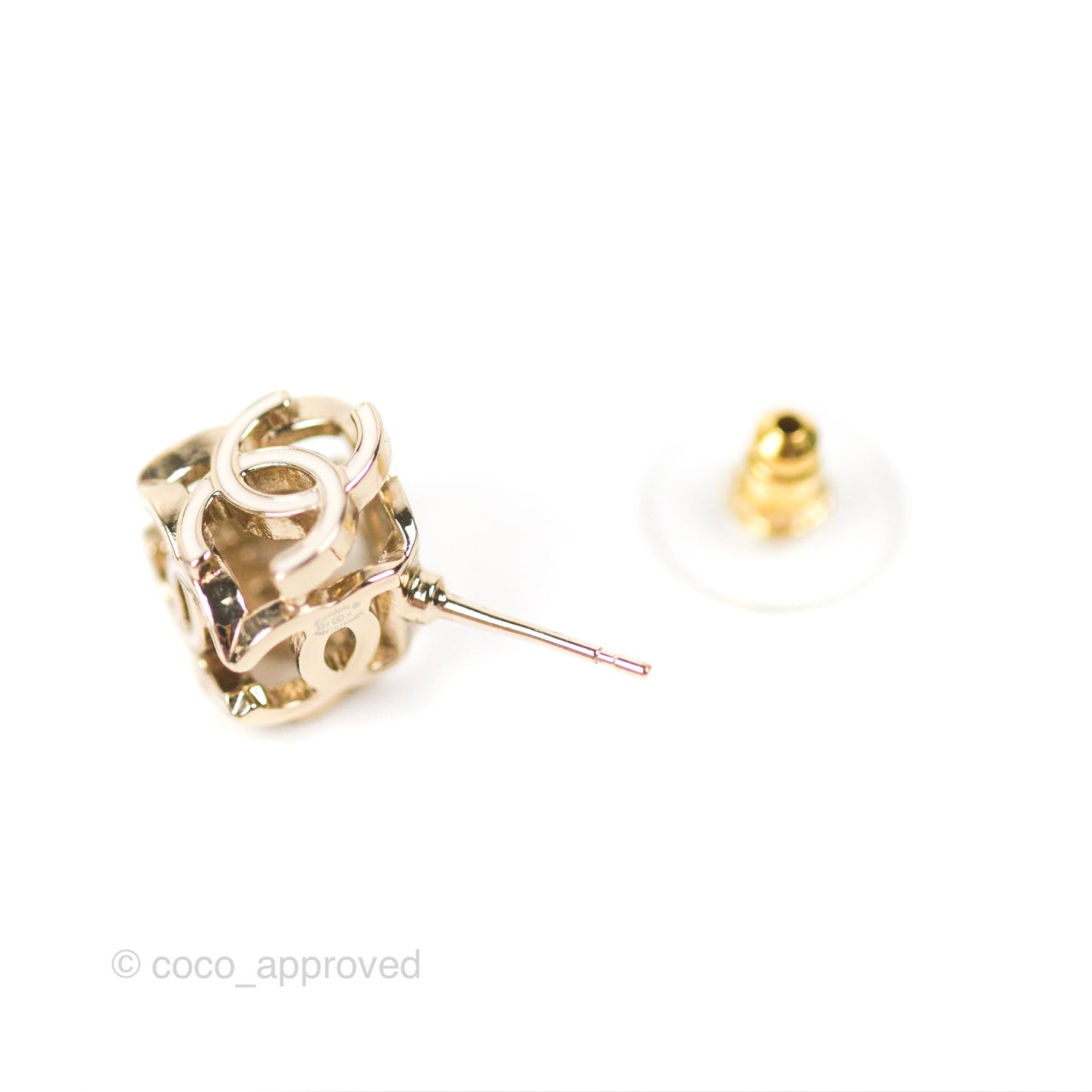 Chanel CC Gold/White Cube Earrings Gold Tone 22K