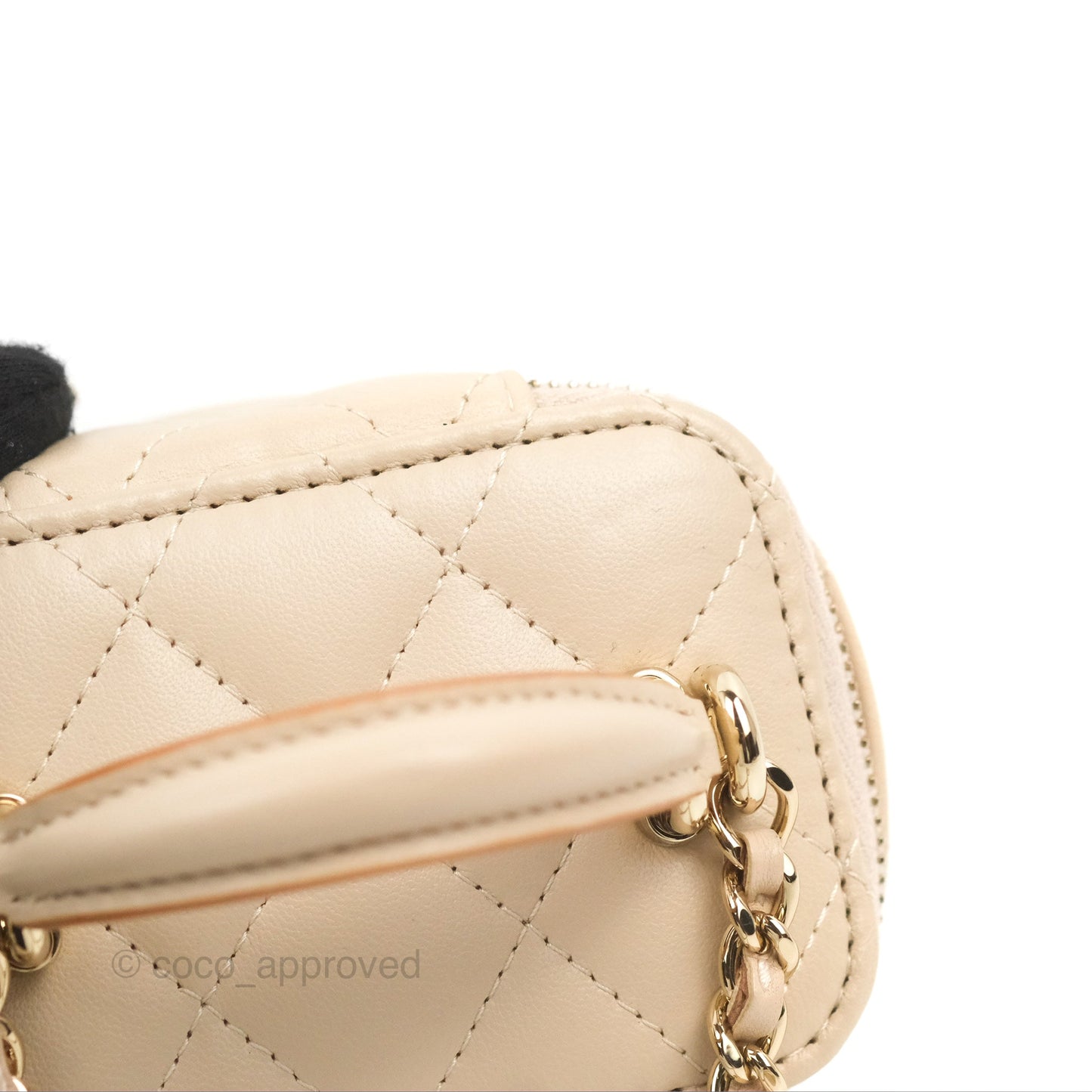 Chanel Mini Top Handle Vanity With Chain Ecru/Beige Lambskin Gold Hardware 23P