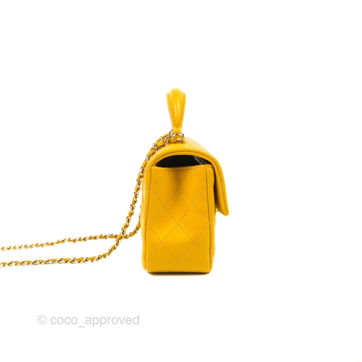 Chanel Top Handle Mini Rectangular Flap Bag Mustard Yellow Lambskin Gold Hardware