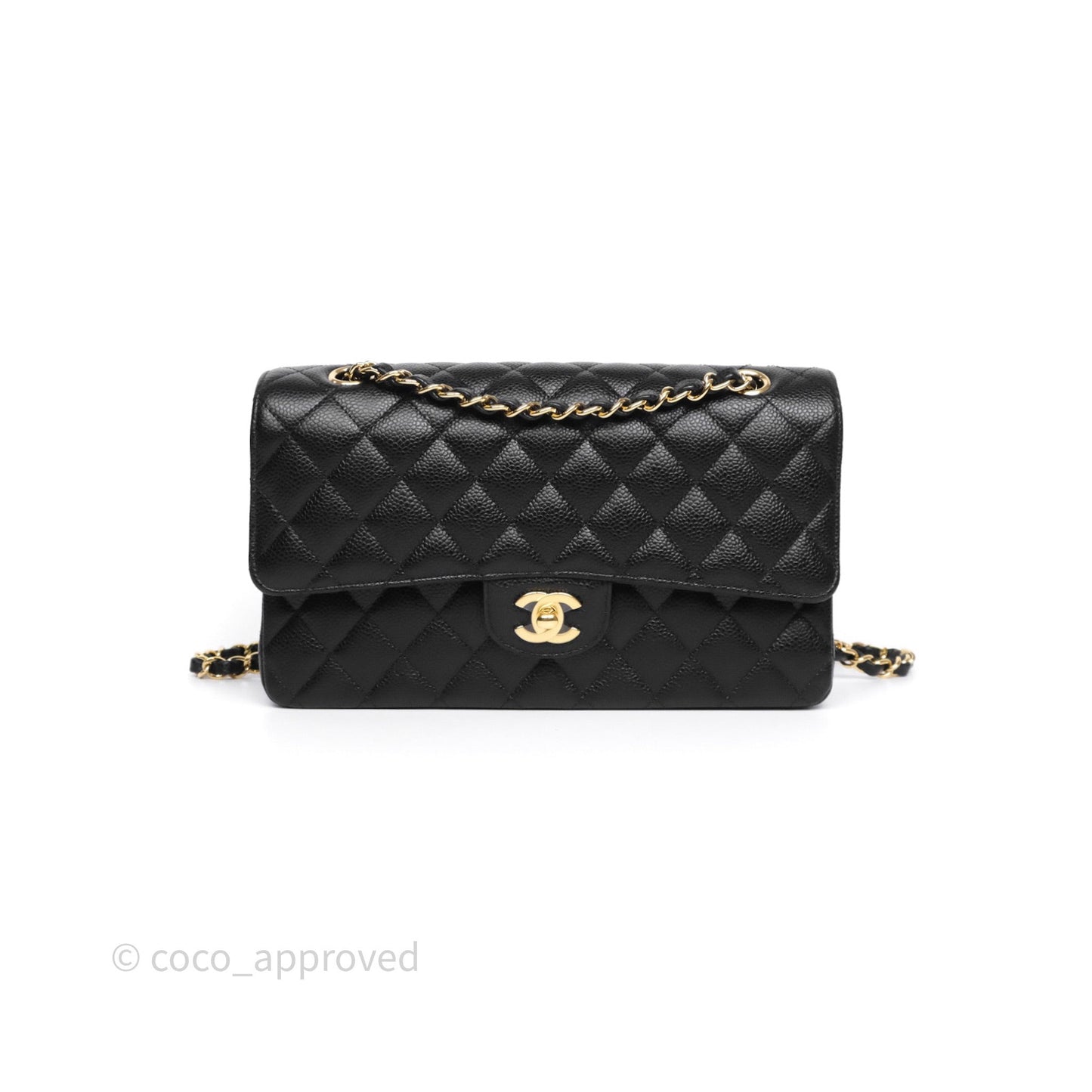 Chanel Classic M/L Medium Flap Quilted Black Caviar Gold Hardware