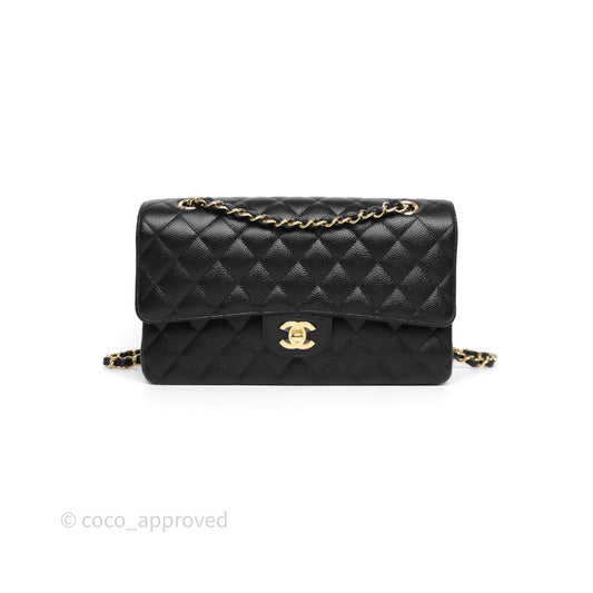 Chanel Classic M/L Medium Flap Quilted Black Caviar Gold Hardware
