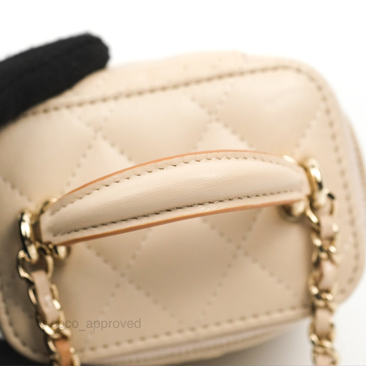 Chanel Mini Top Handle Vanity With Chain Ecru/Beige Lambskin Gold Hardware 23P