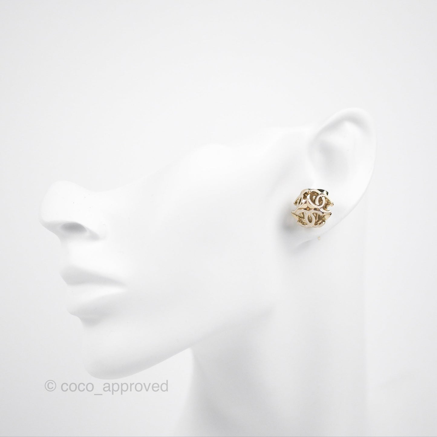 Chanel CC Gold/White Cube Earrings Gold Tone 22K