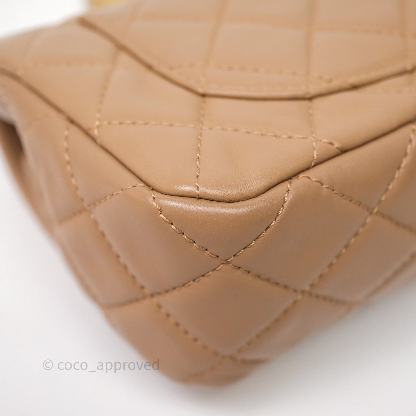 Chanel Mini Rectangular Pearl Crush Quilted Dark Beige Lambskin Aged Gold Hardware