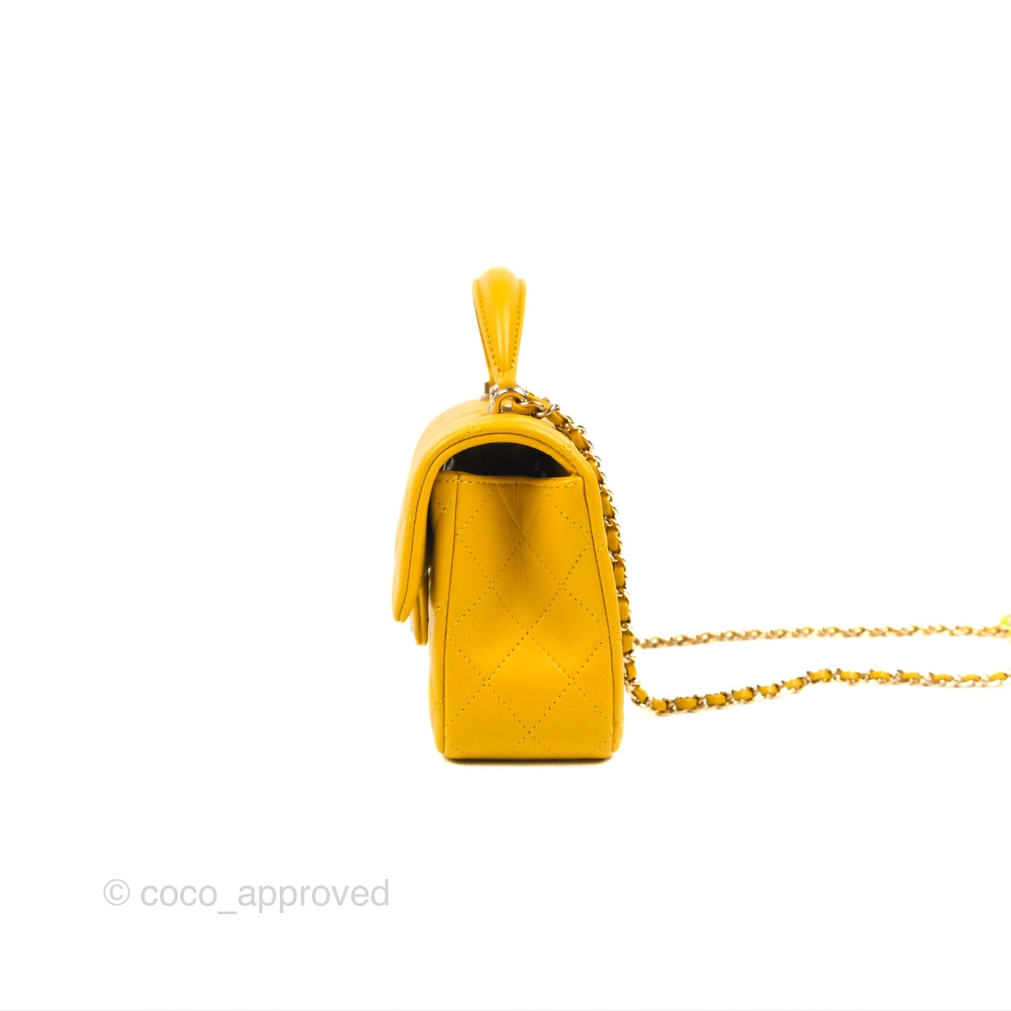 Chanel Top Handle Mini Rectangular Flap Bag Mustard Yellow Lambskin Gold Hardware