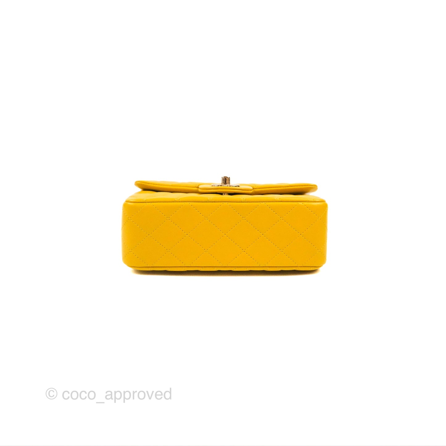 Chanel Top Handle Mini Rectangular Flap Bag Mustard Yellow Lambskin Gold Hardware