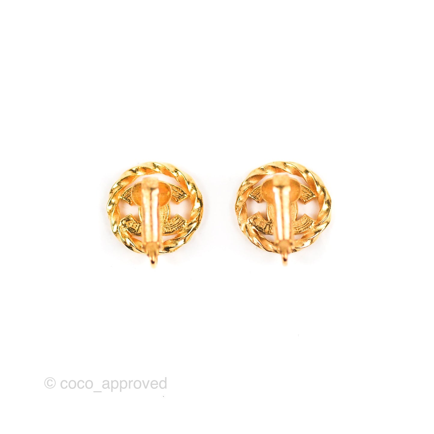Chanel Vintage Round CC Crystal Ear Clip Gold Tone