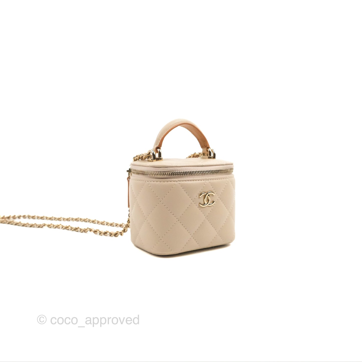 Chanel Mini Top Handle Vanity With Chain Ecru/Beige Lambskin Gold Hardware 23P
