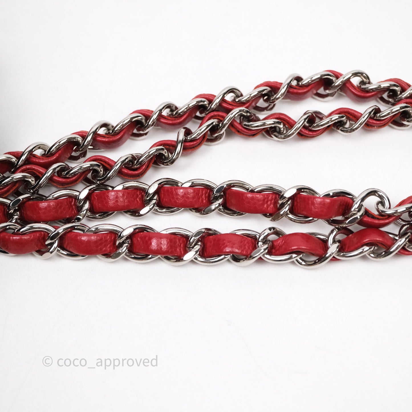 Chanel Mini Square Chervon Red Caviar Silver Hardware