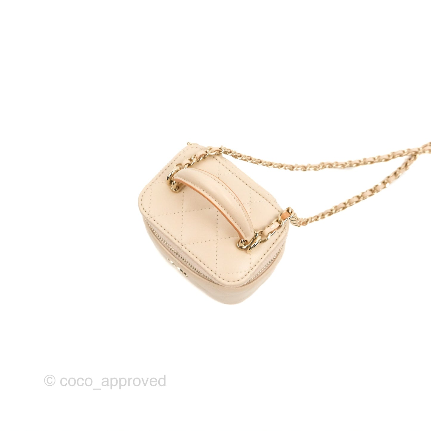Chanel Mini Top Handle Vanity With Chain Ecru/Beige Lambskin Gold Hardware 23P