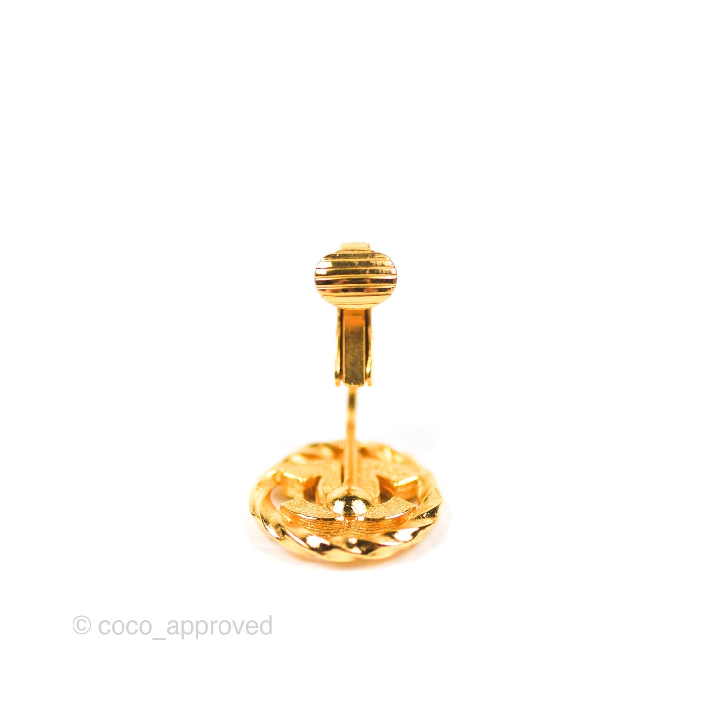 Chanel Vintage Round CC Crystal Ear Clip Gold Tone