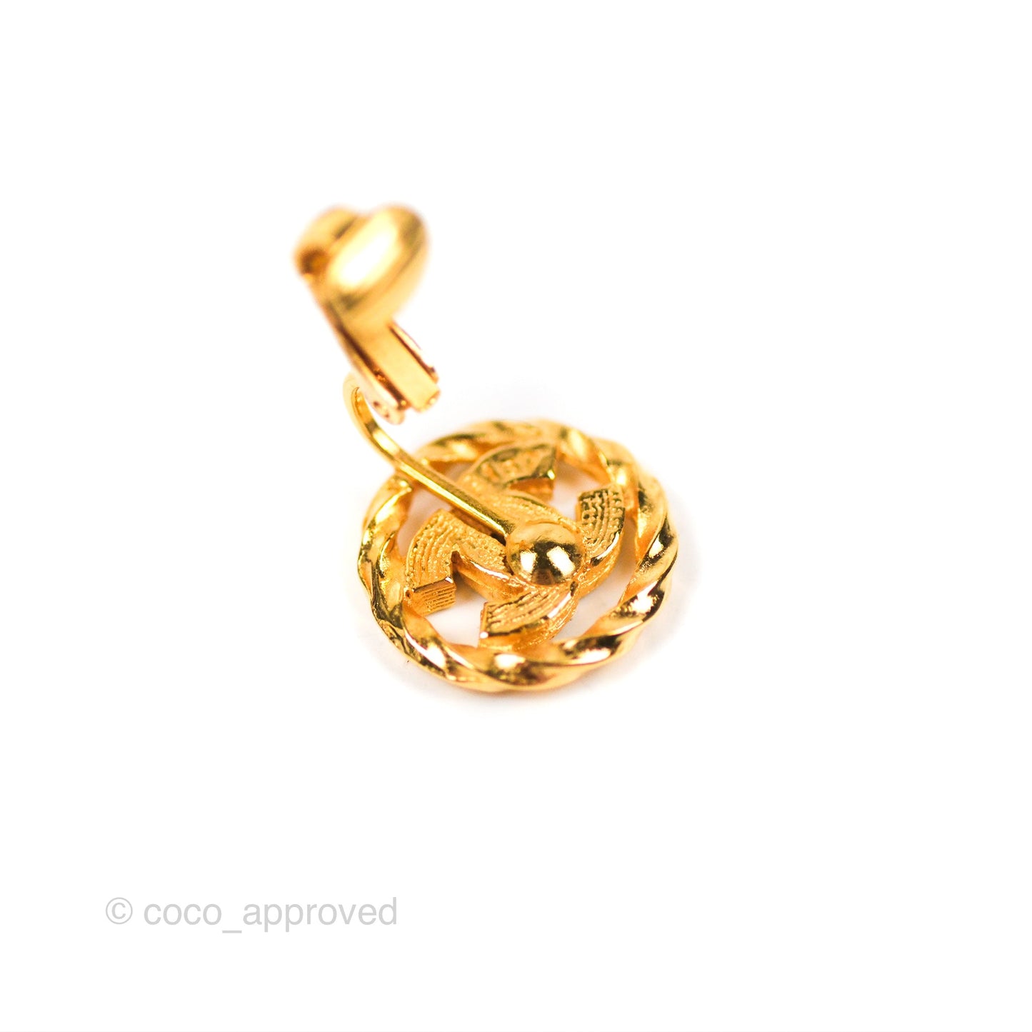 Chanel Vintage Round CC Crystal Ear Clip Gold Tone