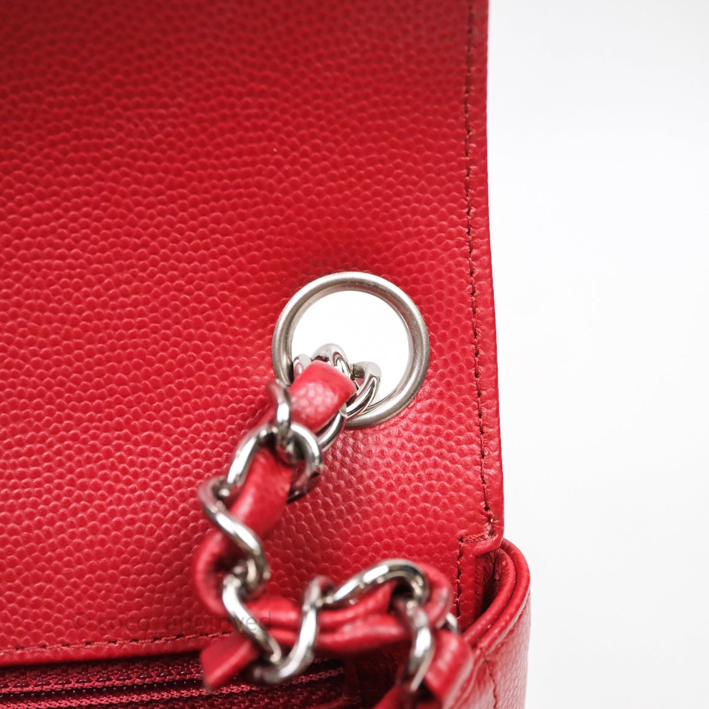 Chanel Mini Square Chervon Red Caviar Silver Hardware