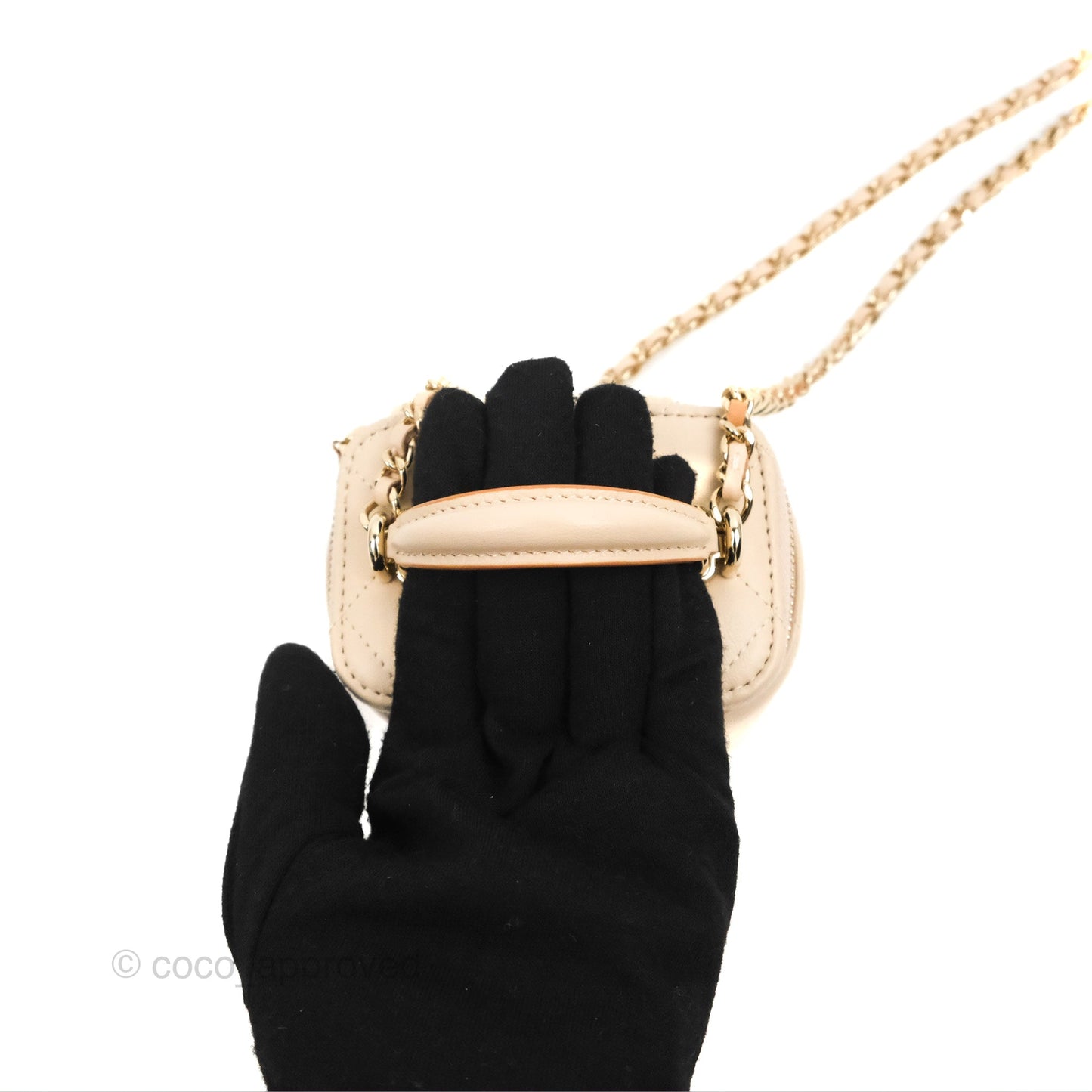 Chanel Mini Top Handle Vanity With Chain Ecru/Beige Lambskin Gold Hardware 23P