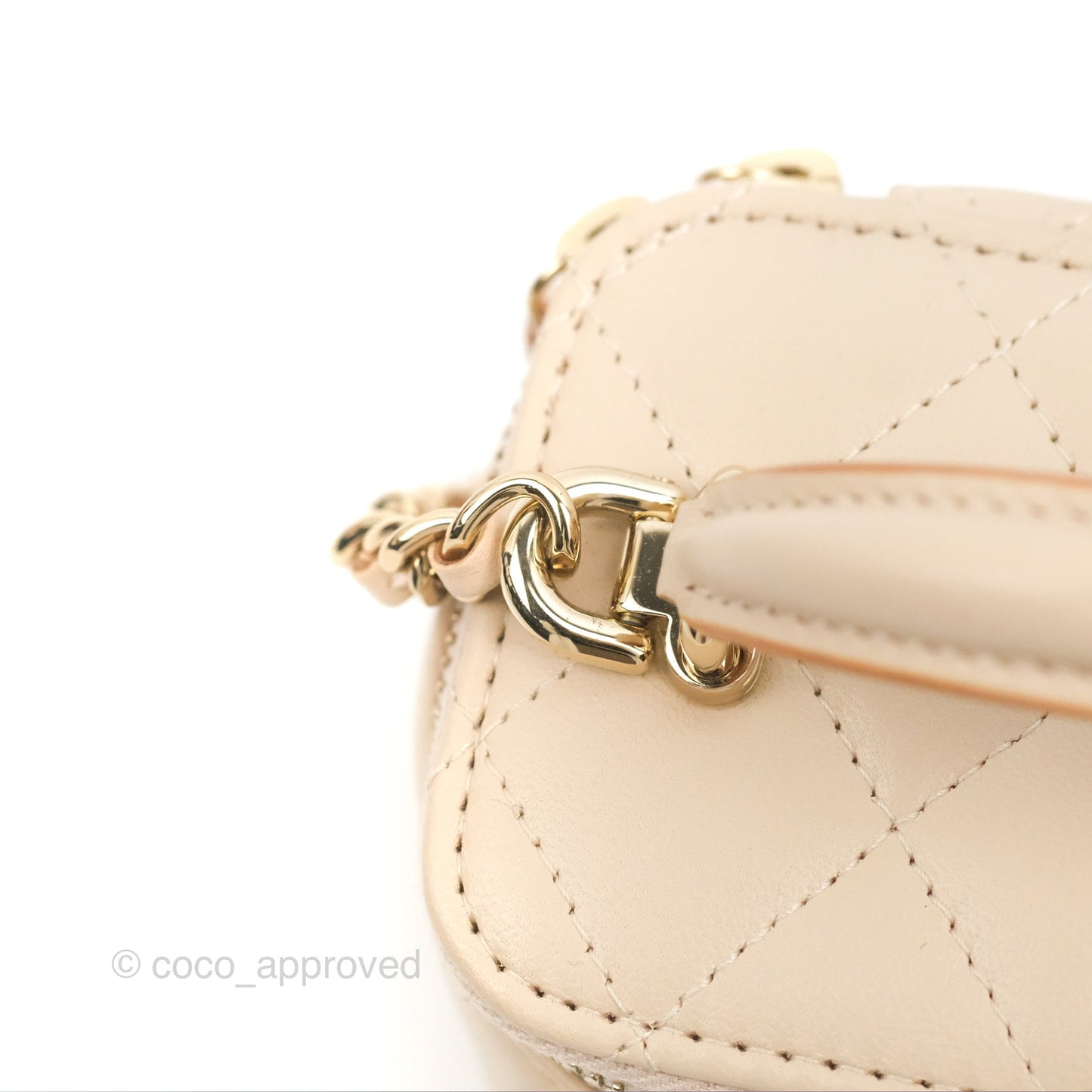 Chanel Mini Top Handle Vanity With Chain Ecru/Beige Lambskin Gold Hardware 23P