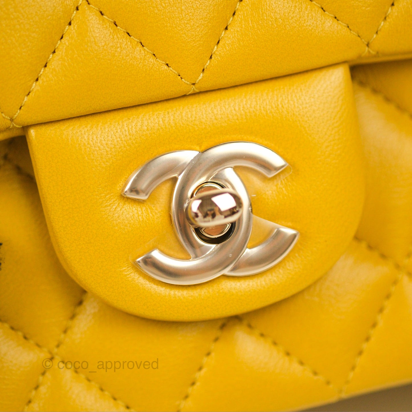 Chanel Top Handle Mini Rectangular Flap Bag Mustard Yellow Lambskin Gold Hardware