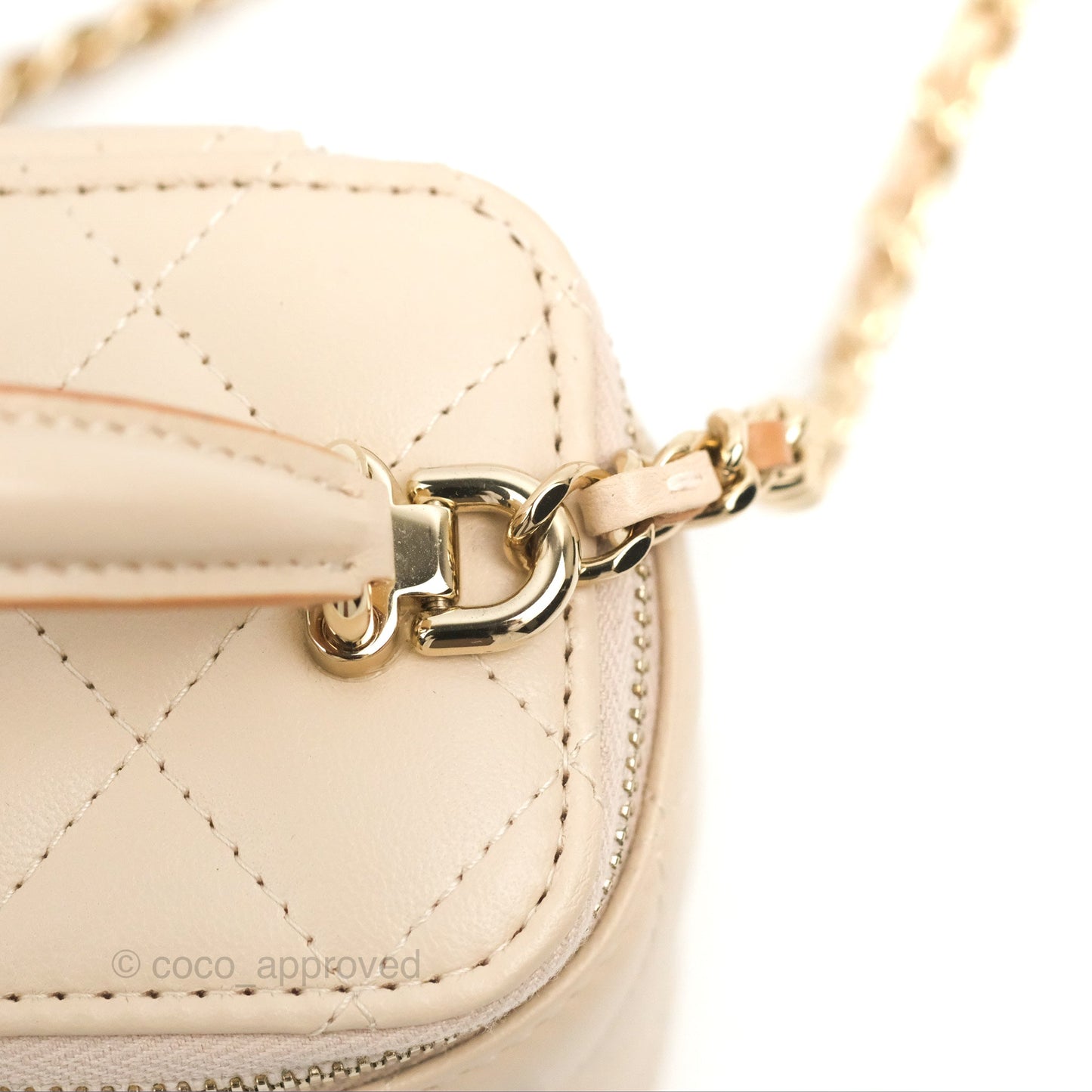 Chanel Mini Top Handle Vanity With Chain Ecru/Beige Lambskin Gold Hardware 23P