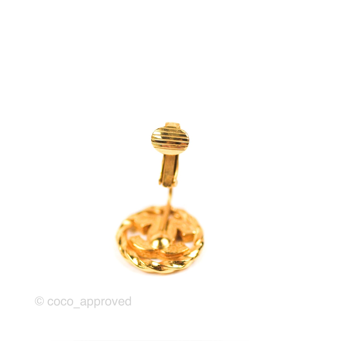 Chanel Vintage Round CC Crystal Ear Clip Gold Tone