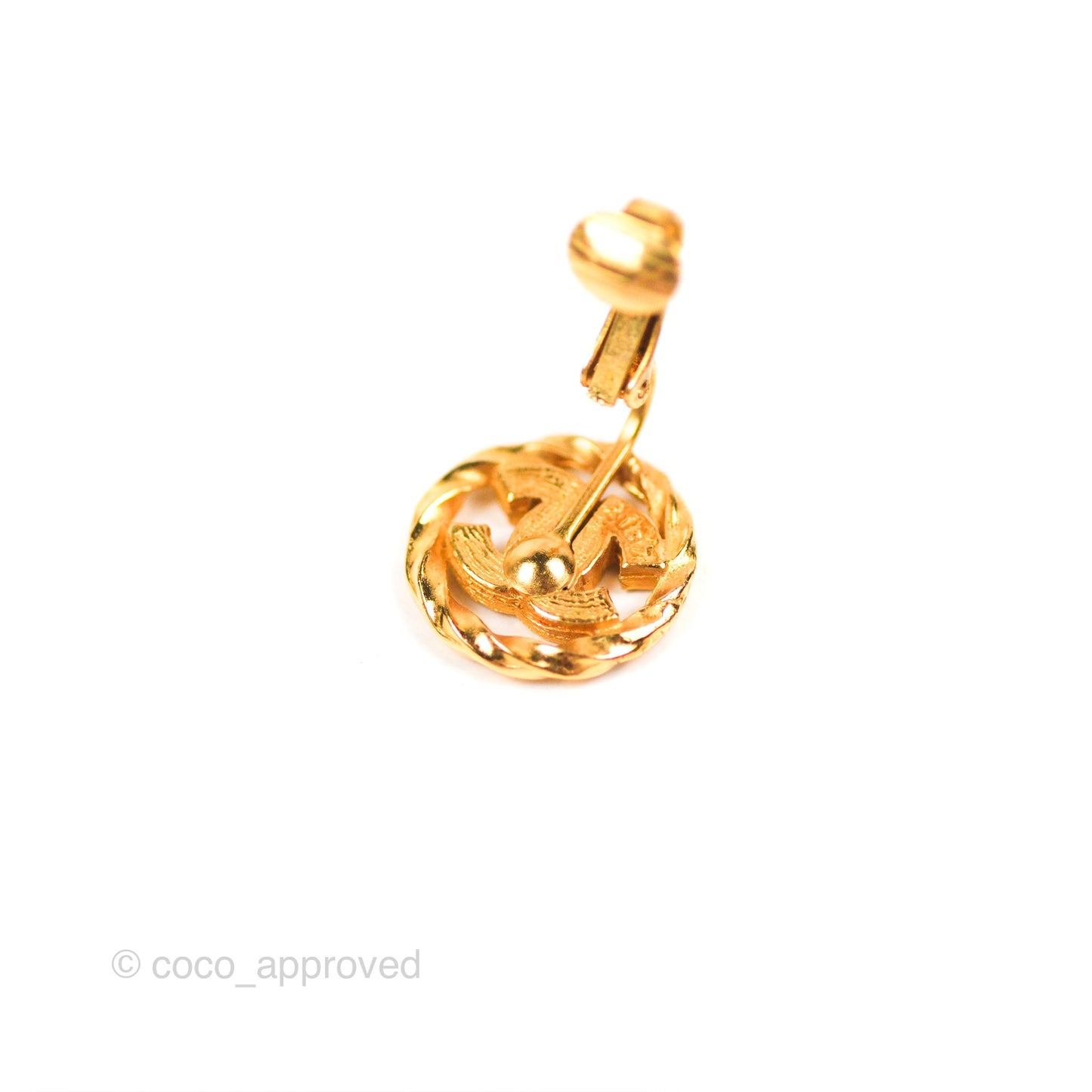 Chanel Vintage Round CC Crystal Ear Clip Gold Tone