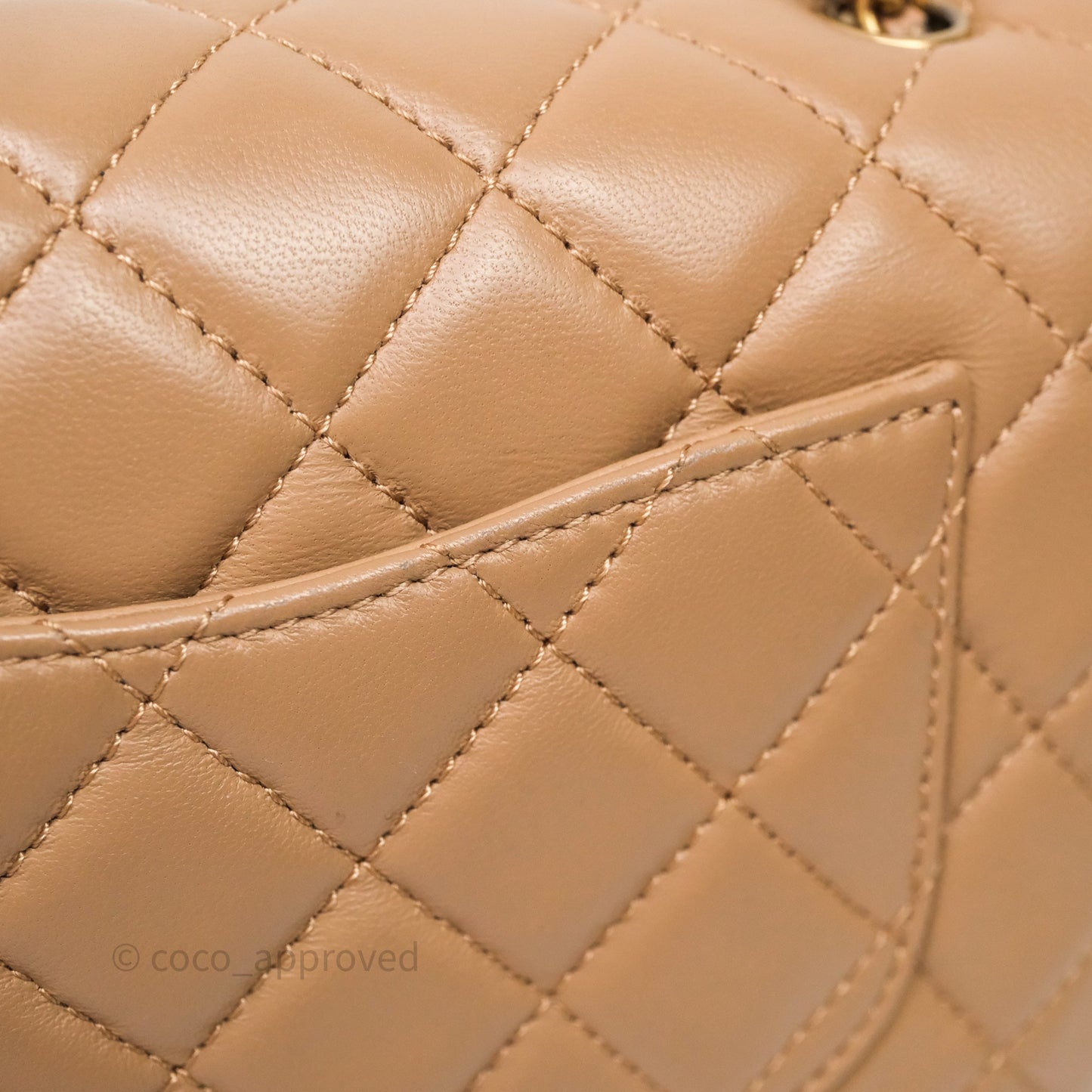 Chanel Mini Rectangular Pearl Crush Quilted Dark Beige Lambskin Aged Gold Hardware