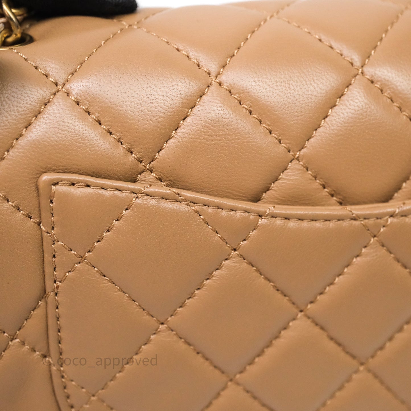 Chanel Mini Rectangular Pearl Crush Quilted Dark Beige Lambskin Aged Gold Hardware