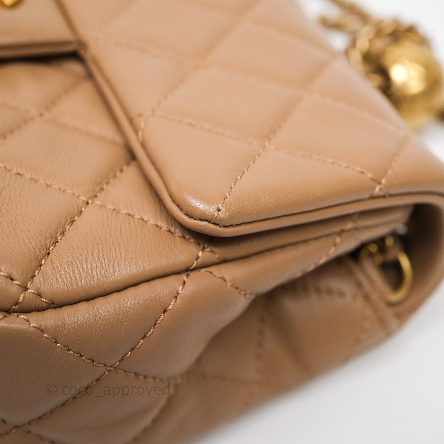 Chanel Mini Rectangular Pearl Crush Quilted Dark Beige Lambskin Aged Gold Hardware