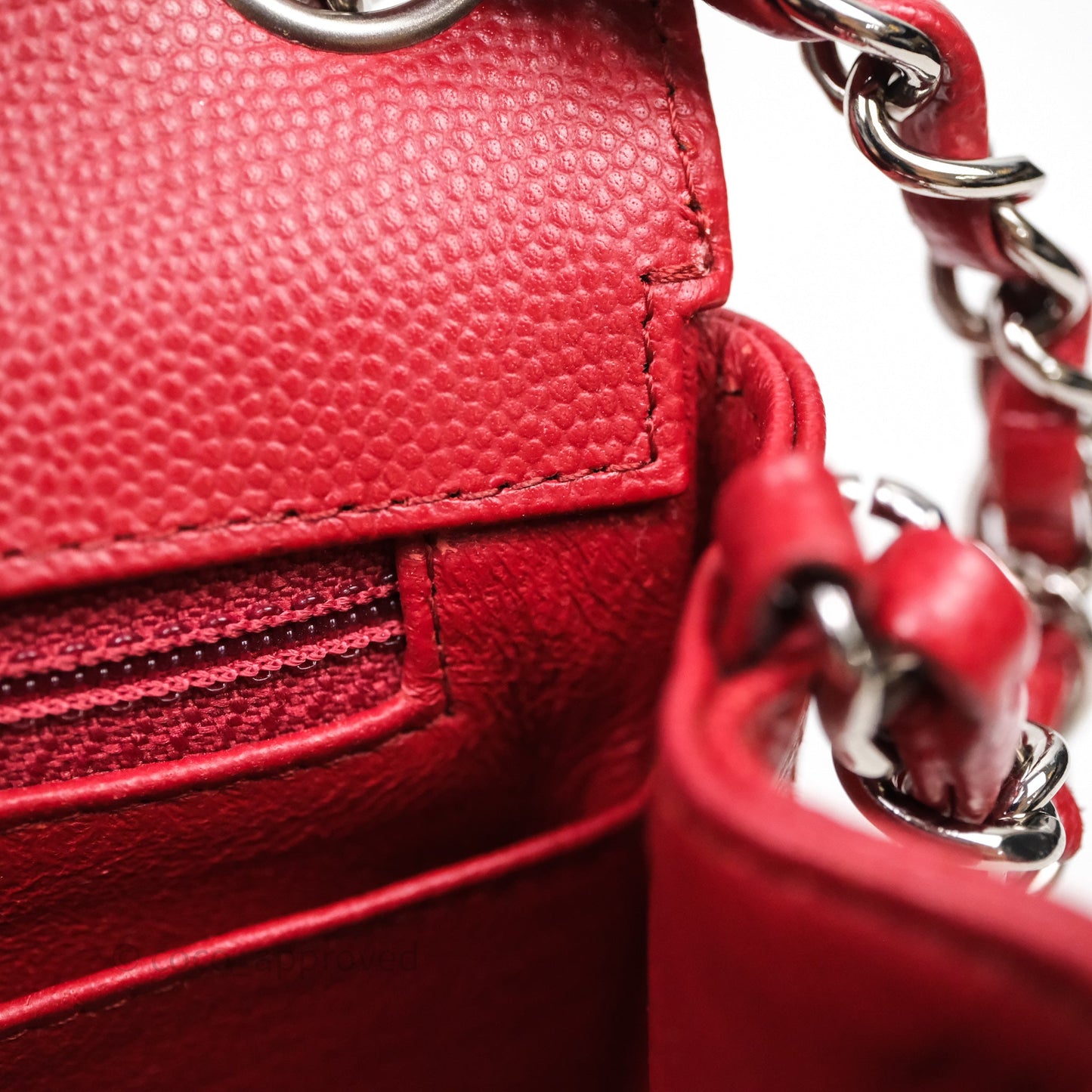 Chanel Mini Square Chervon Red Caviar Silver Hardware