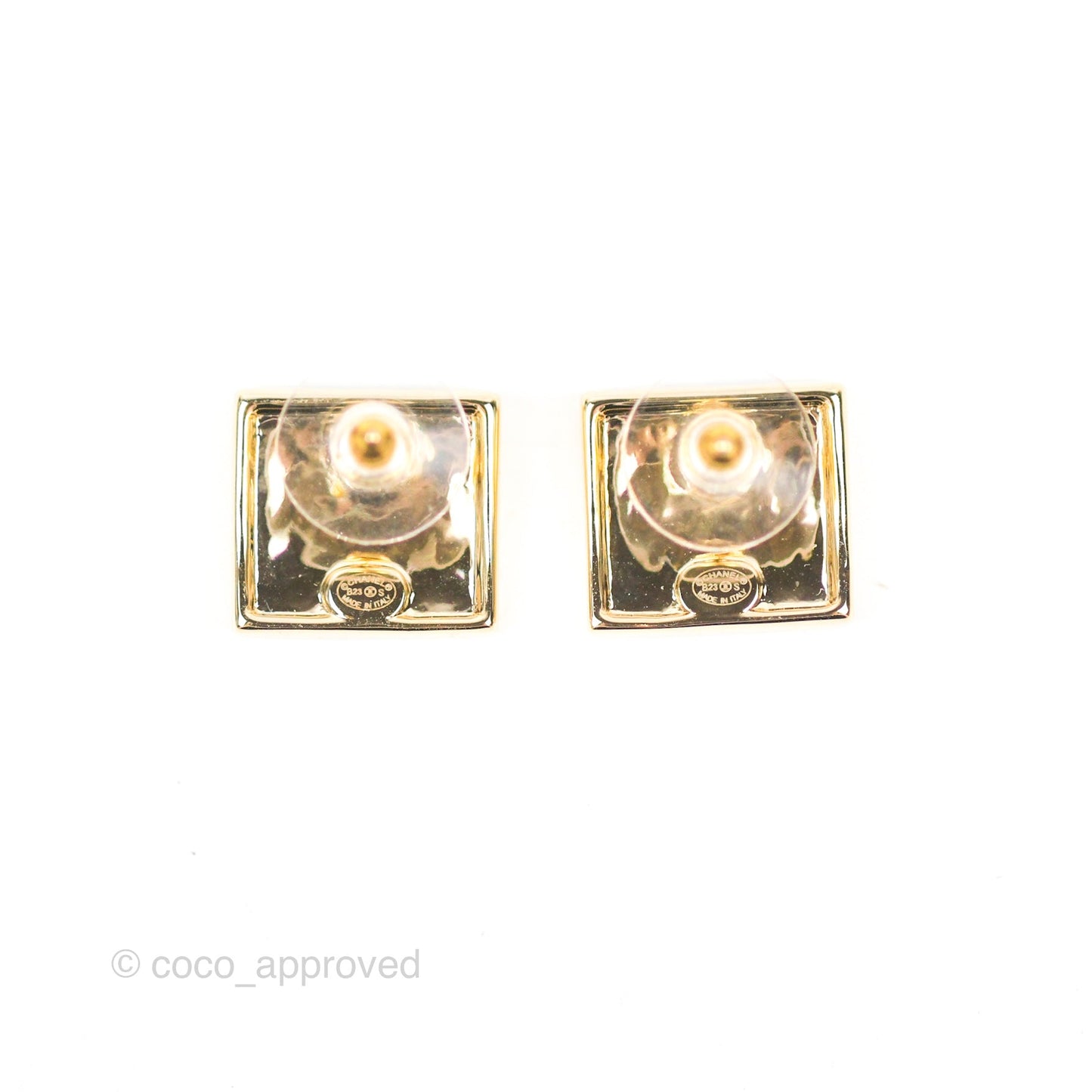 Chanel Black Leather Square CC Earrings Gold Tone 23S