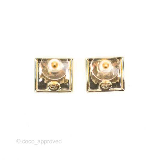Chanel Black Leather Square CC Earrings Gold Tone 23S