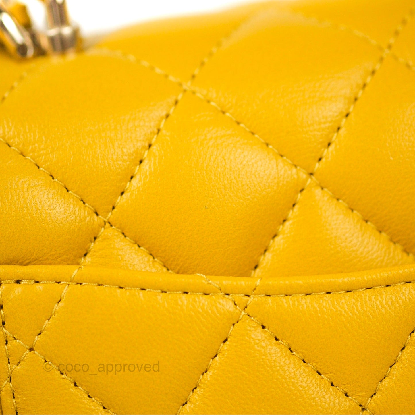 Chanel Top Handle Mini Rectangular Flap Bag Mustard Yellow Lambskin Gold Hardware