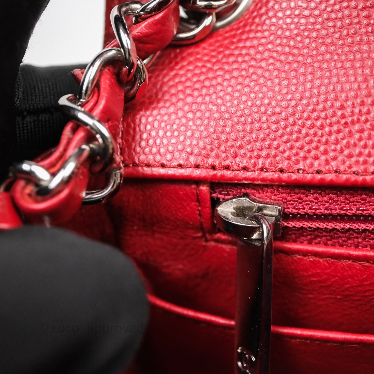 Chanel Mini Square Chervon Red Caviar Silver Hardware